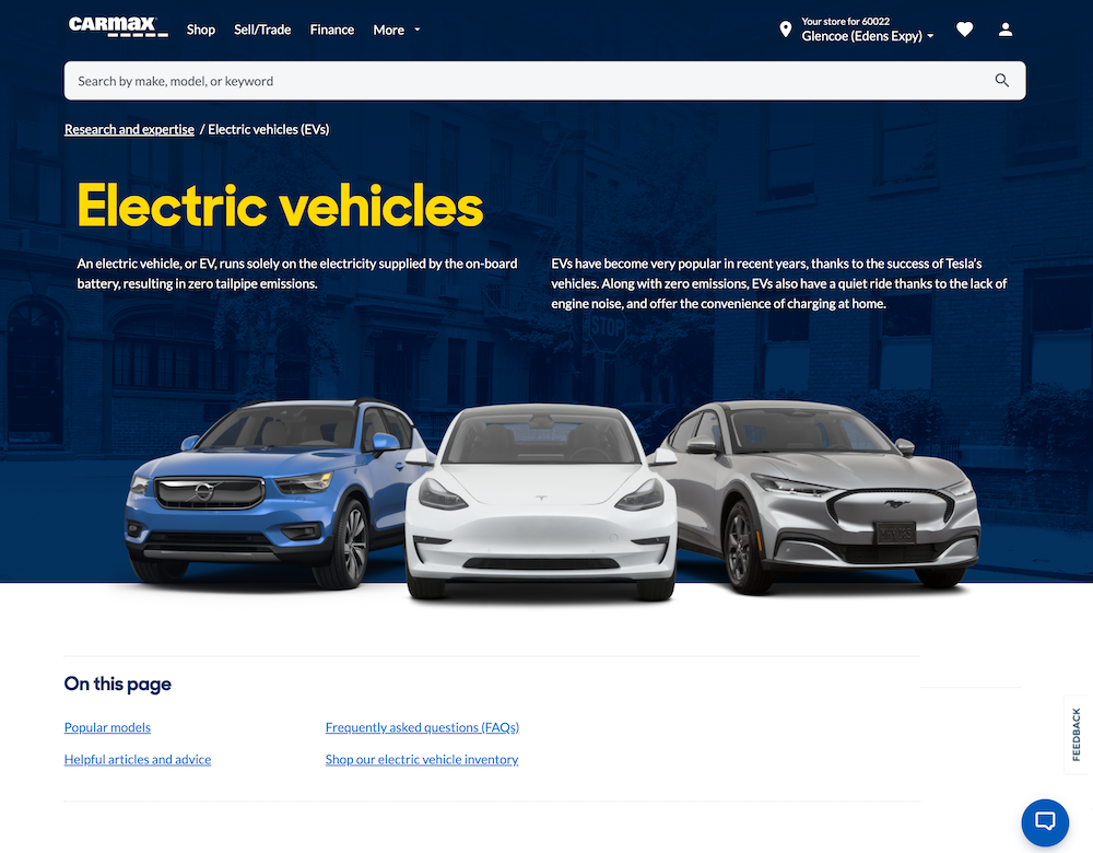 Research popular electric vehicles CarMax