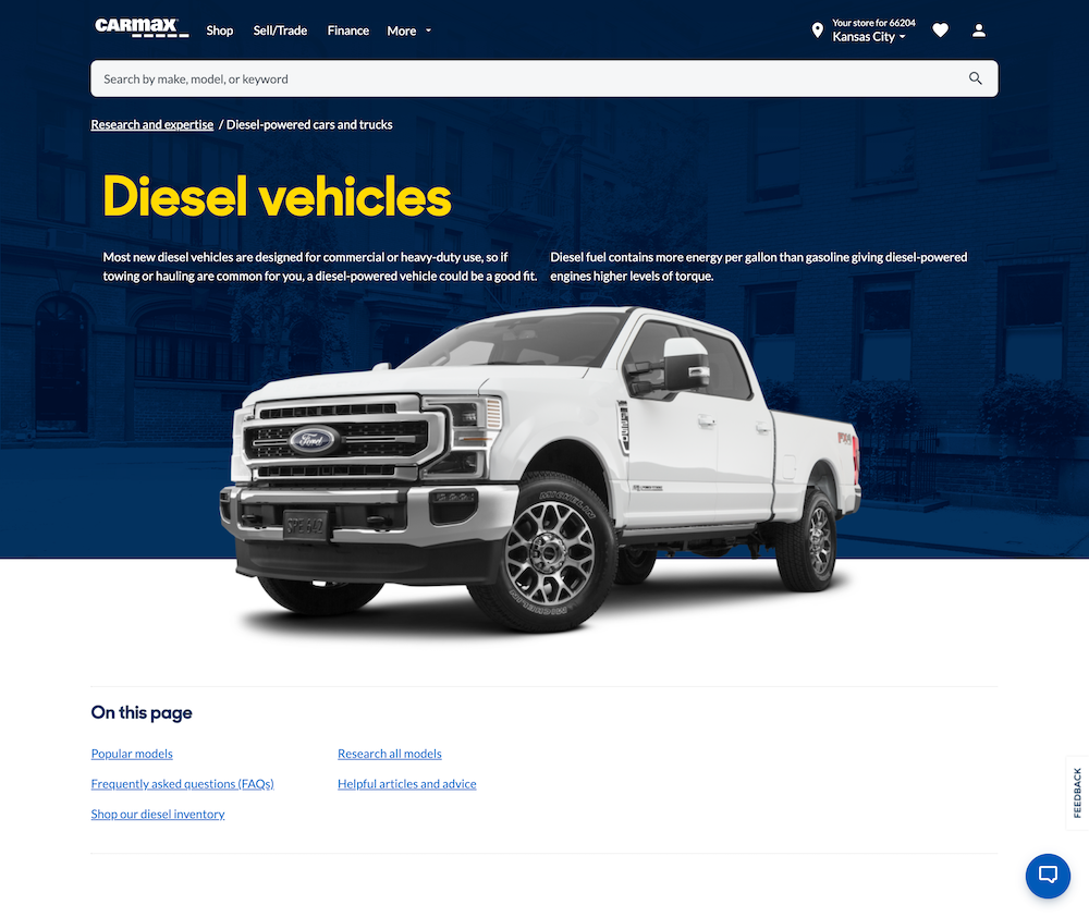 Research popular diesel powered vehicles CarMax