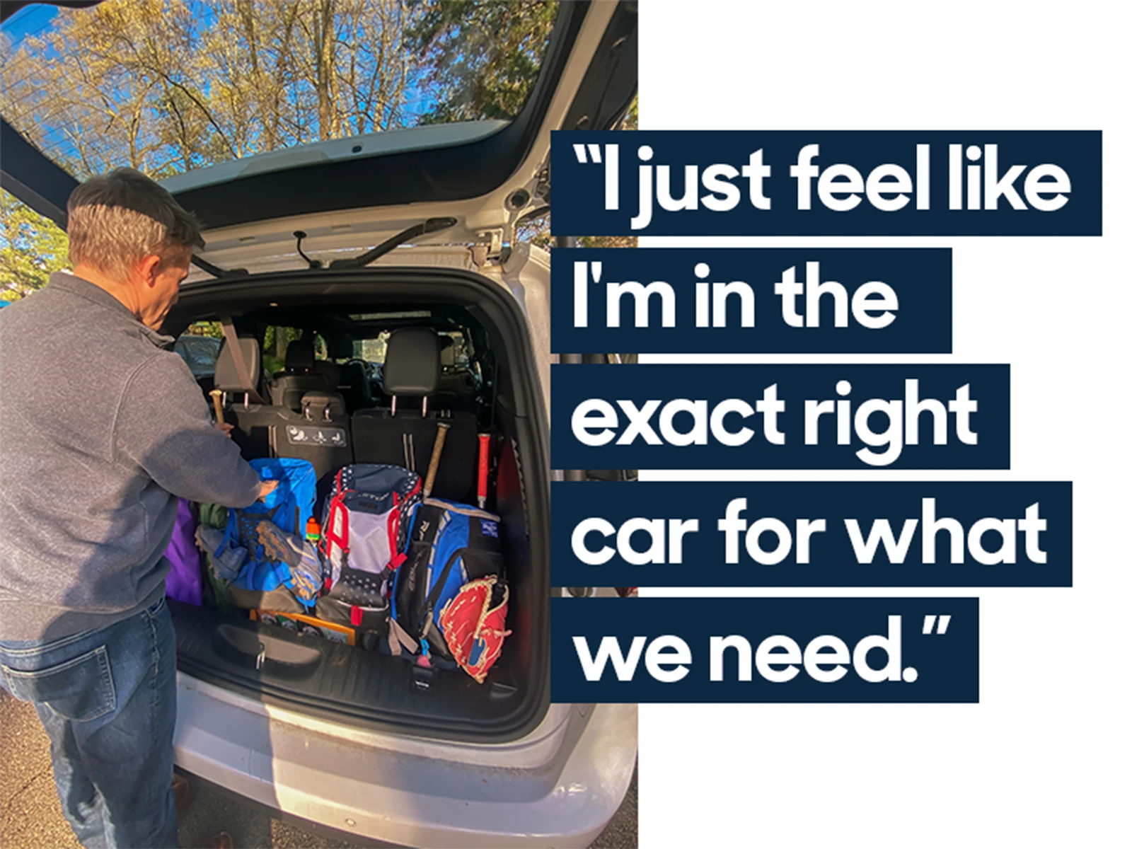 Man packing bags into cargo space of Chrysler Pacifica. Caption reads "I just feel like I'm in the exact right car for what we need."