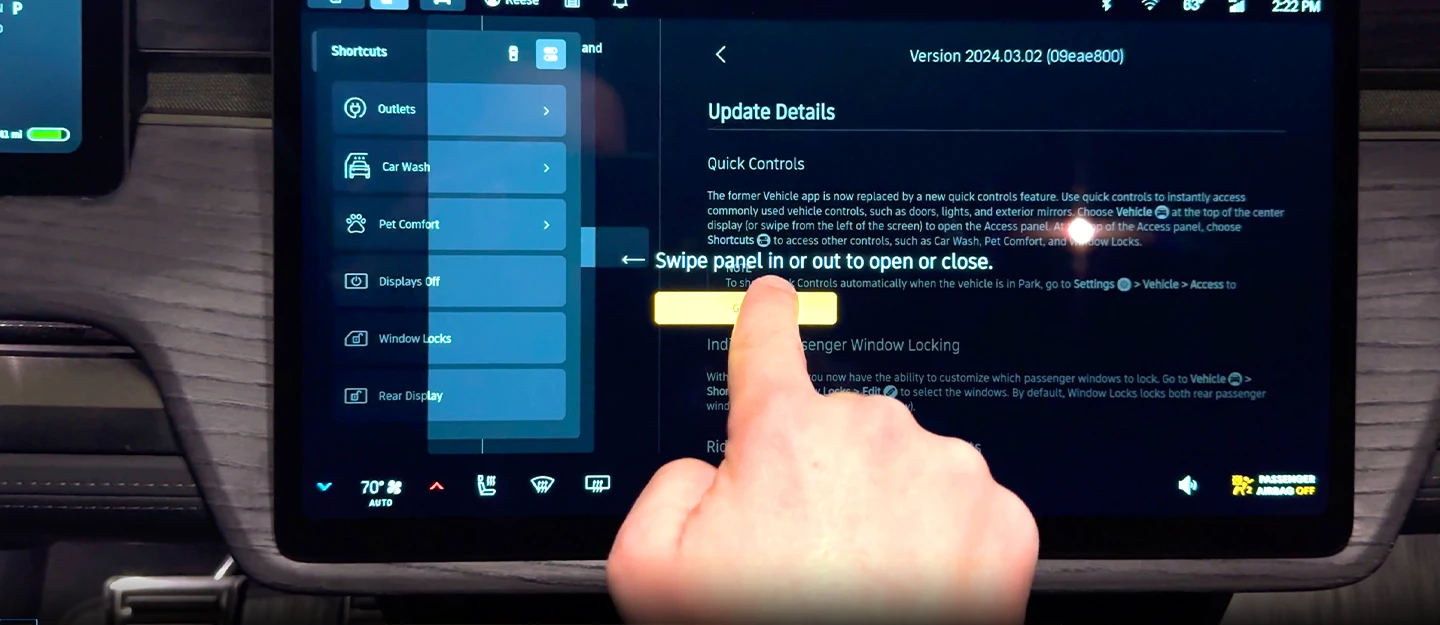 Vehicle software update details displayed on cars infotainment system