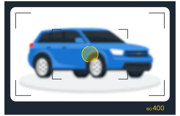 Blue SUV shown through lens of camera on 360 platform