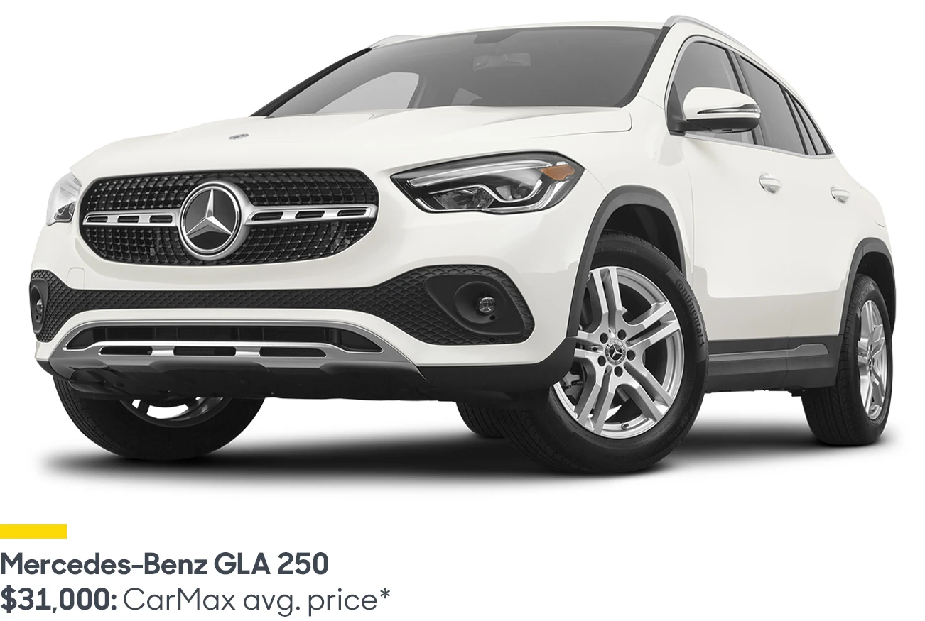 White Mercedes-Benz GLA 250: CarMax average price $31,000