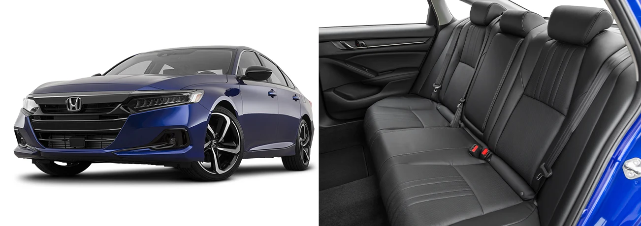 2022 Blue Honda Accord side by side images of the exterior and interior black backseats
