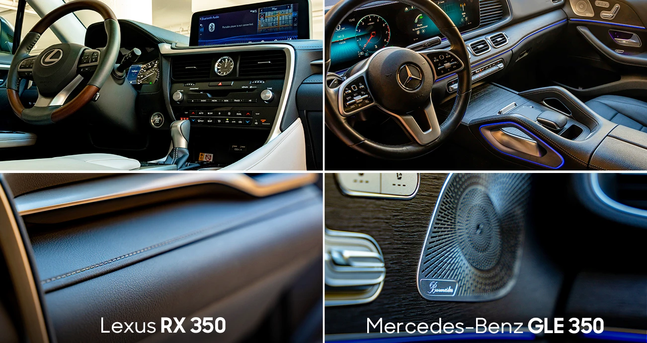 Mercedes-Benz GLE and Lexus RX Interior features shown