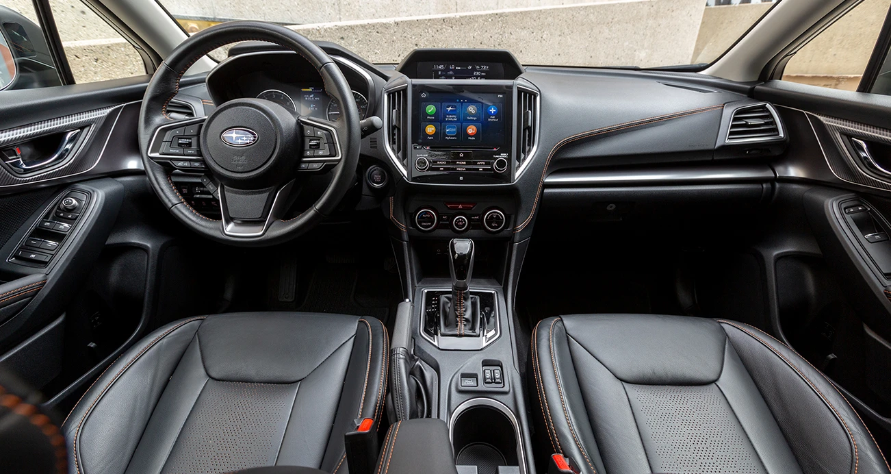 2022 Subaru Crosstrek black leather interior and dashboard 