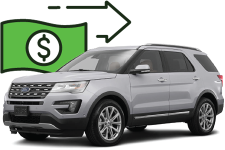 grey ford explorer and payment symbol