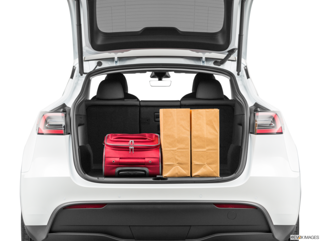 2023 tesla model-y cargo area with stuff